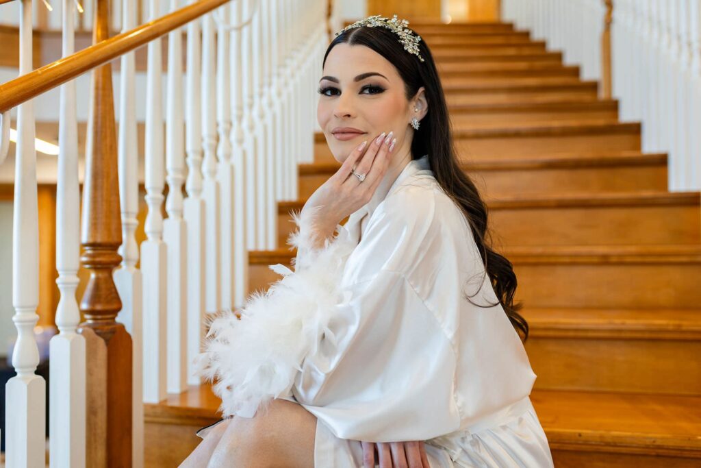 Bride taking her bridal portraits on the stair in Phoenix AZ