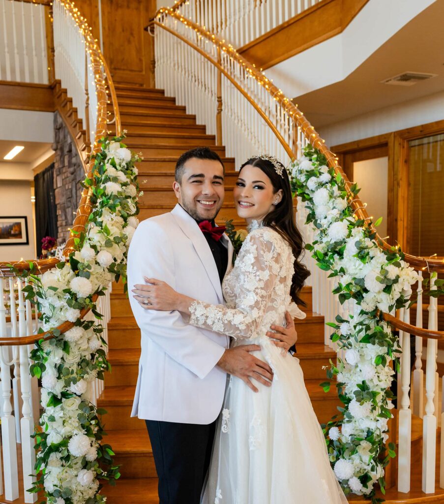 Bride and groom Portraits on a stairs in Phoenix AZ