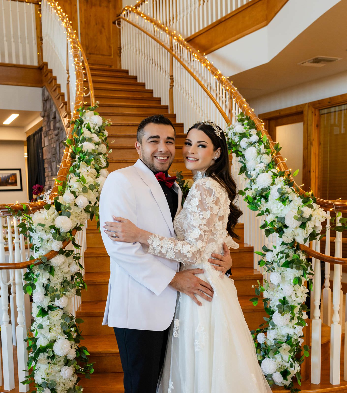 bride and groom holding each other